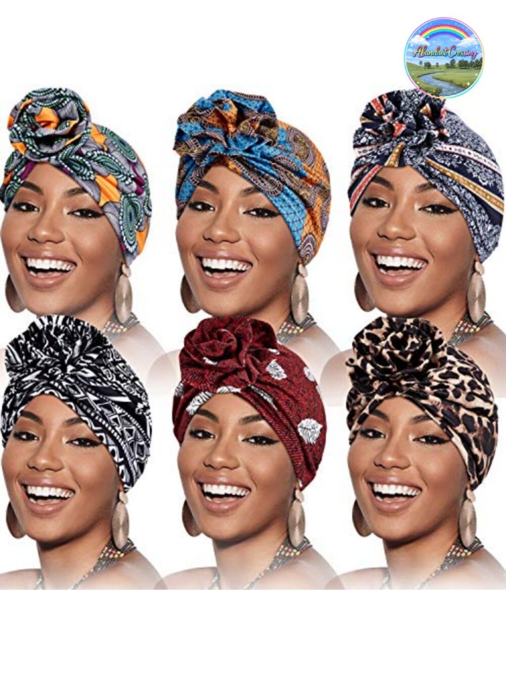 Pre-Tied Knot Turban Sleep Beanie With African Pattern - 6 Pack